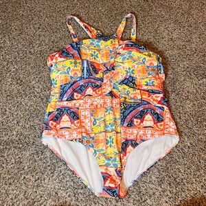 Hanna‎ Nikole 22W Floral Print One Piece Swimsuit Plus Size Colorful